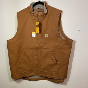 Carhartt Vest Men’s Duck Sherpa Lined vest XLarge loose fit mock‎ neck brown NWT